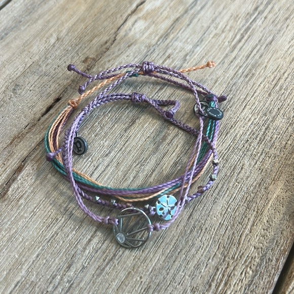 Pura Vida Jewelry - Pura Vida Bracelet Bundle Purple Silver Sand Dollar Shell Sun Beach Rare Woven